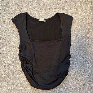 Black Ruched Sleeveless Blouse